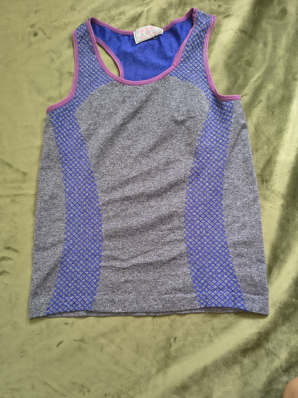 F&F Grey Racerback Tank with Blue Panels and Pink Trim